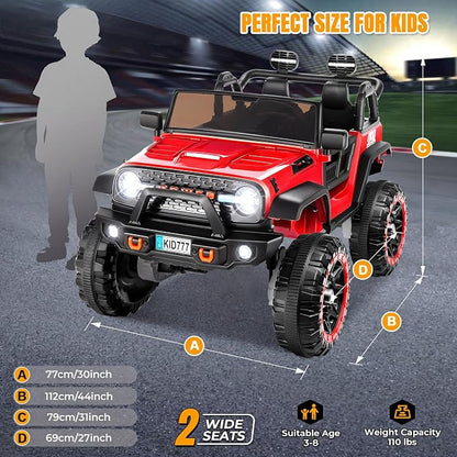 Hikole 24 Volt Electric Ride on Car, 2 Seater Battery Powered Car for Big Kids with Remote Control, 4WD/2WD Switchable Ride on Truck w/4 Spring Suspension, Music, 20" Wide Seat -Red
