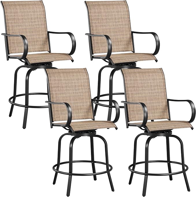 Yaheetech Patio Swivel Barstools Outdoor Chairs Set of 4, High Bistro Stools Outdoor Furniture, All-Weather Patio Stools for Outside, Beach, Lawn, Poolside and Garden, Black/Brown