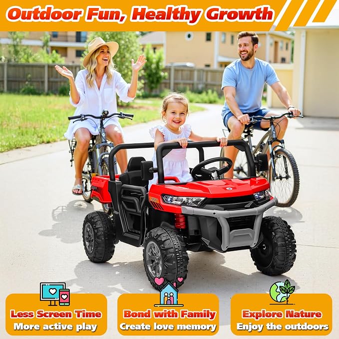 Joyracer 4WD 24 Volt Ride on Toys, 800W Ride on Truck for Kids, 2 Seater Power Car Wheels w/Dump Bed & Shovel, Ride on UTV w/Remote Control, Bluetooth, LED Lights, Red
