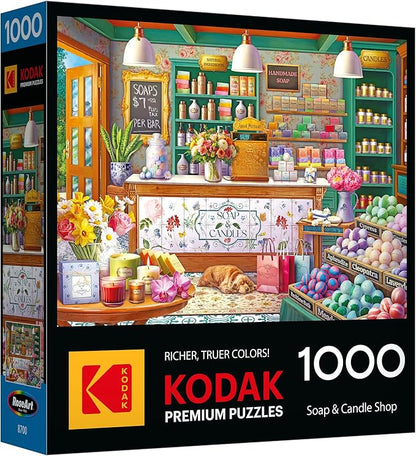 RoseArt - Kodak Premium - 1000 Piece Jigsaw Puzzle for Adults – Soap & Candle Shop – Cozy Boutique with Flowers, Candles & Bath Bombs – Relaxing Home Décor Scene – 26.625 x 19.25 Inches