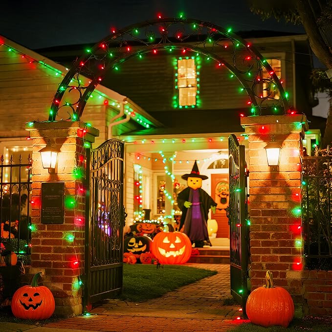 JMEXSUSS 168ft 600 LED Red to Green Halloween Lights Outdoor, Red Green Color Changing Christmas Lights, Christmas Twinkle String Lights Plug in for Tree Porch Yard Halloween Decorations