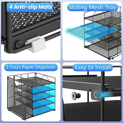 OPNICE 5-Tier Desktop File Paper Organizer, Desk Organizers and Accessories, Office Desk Accessories & Workspace Organizers for Home Office Supplies, Black