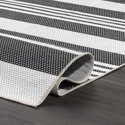 nuLOOM Lena Machine Washable Striped Ultra Thin Runner Rug, 2' 6" x 8', Grey