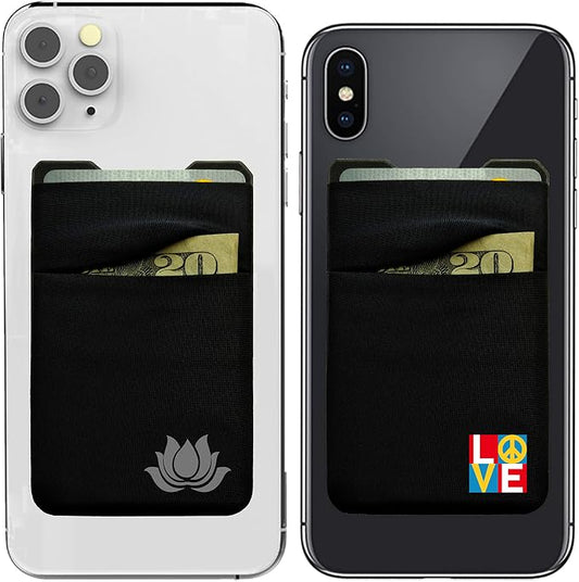 Gecko Travel Tech Double Pocket - Adhesive Card Holder - Cell Phone Pouch - Stick on Spandex Pocket - Carry Credit Cards and Cash (2 PACK - ENLIGHTENED - COMBO)