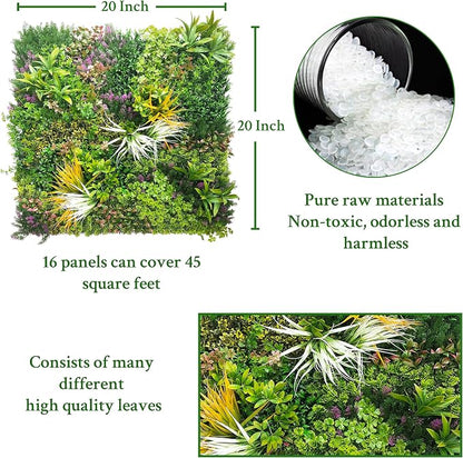 ODTORY Artificial Greenery Grass Wall Panels: 20''x 20'' 16P(45 sqft) | UV-Anti, Faux Ivy Privacy Fence Screen, Boxwood Backdrop, Vine Leaf Hedges Roll, Patio/Balcony/Garden/Backyard, Green Decor