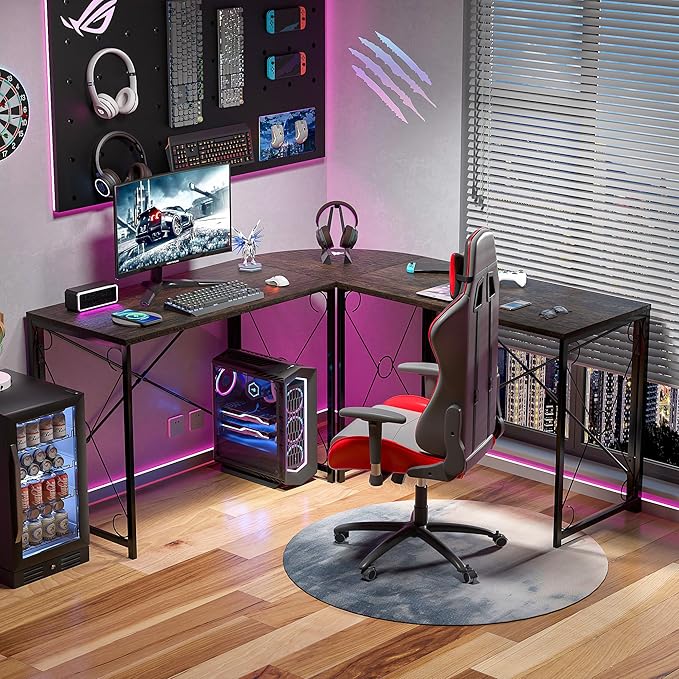 VECELO 59"x59" L Shaped Desk for Computer Gaming Multi-Usage Long 2 Person Table for Home Office Sturdy Writing Workstation, Easy Assembly/Saving Space, Oak Gray