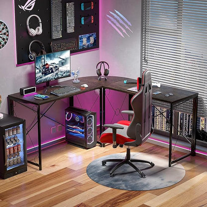 VECELO 59"x59" L Shaped Desk for Computer Gaming Multi-Usage Long 2 Person Table for Home Office Sturdy Writing Workstation, Easy Assembly/Saving Space, Oak Gray