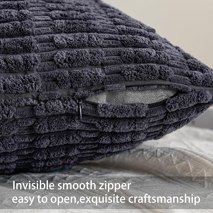 Aegero Pack of 2 Corduroy Decorative Throw Pillow Covers 16x16 Inch Soft Striped Pillow Covers Modern Farmhouse Home Decor for Sofa Living Room Couch Bed（Dark Grey）