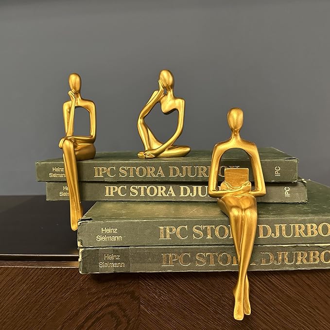 Prettidecor Gold Home Decor Thinker Statue Accents, Set of 3 Thinker Sculptures Office Decor Modern Abstract Resin Decoration on Shelf Table Desk for Living Room Office Bedroom (Small Gold) | Home Decor Accents, Office Decor, Abstract Resin, For Living...