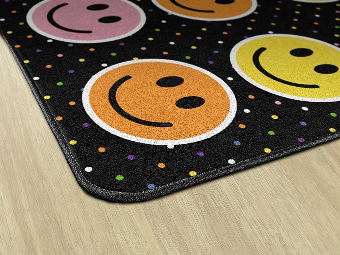Flagship Carpets Smiley Seating (Seats 20) Classroom Area Rug or Educational Learning Mat, Kids Room or Playroom Carpet, 6' x 8'4", Black/Multi