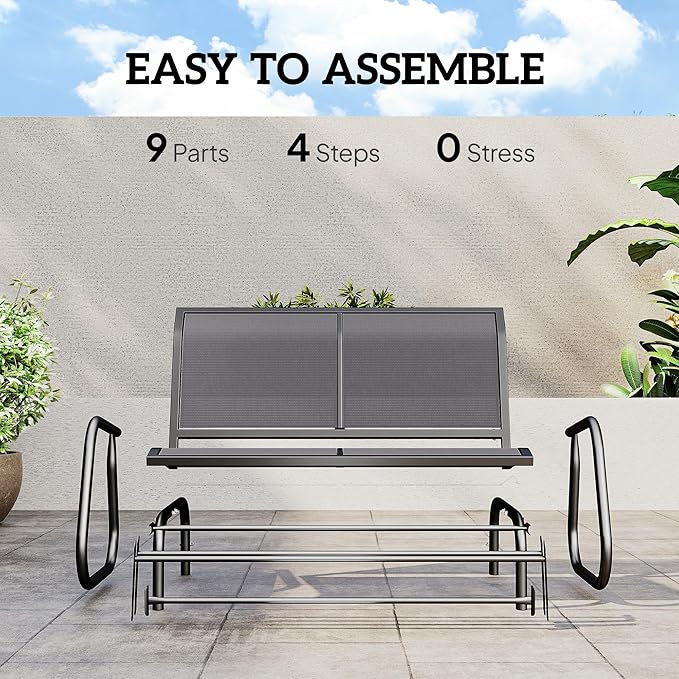 Outsunny 2-Person Outdoor Glider Bench, Patio Double Swing Rocking Chair Loveseat w/Powder Coated Steel Frame for Backyard Garden Porch, Gray