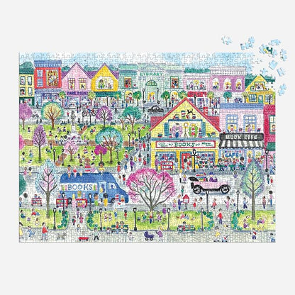 Galison Book Townscape – 1000 Piece Michael Storrings Jigsaw Puzzle Featuring Beautiful Artwork of A Book Themed Neighborhood