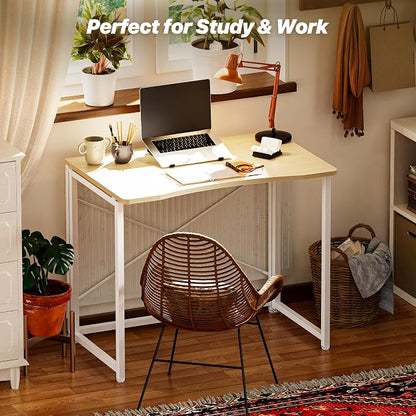 Huuger Folding Desk for Small Spaces, 31.5 Inch Foldable Computer Table, Easy Assembly, for Home Office, Study, Bedroom, Dorm, Space Saving, Small Writing Work Office Computer Desk, Oak