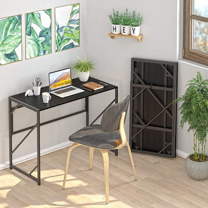 Elephance Folding Desk Writing Computer Desk for Home Office No-Assembly | Study Office Desk,Foldable Table for Small Spaces,31.5 Inch,Black