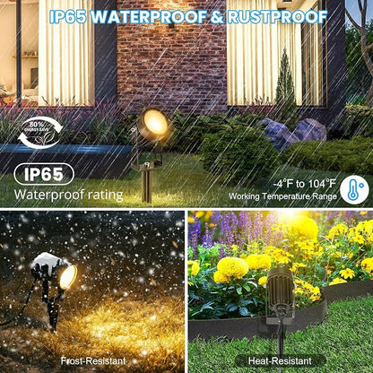 Plug and Play Low Voltage Landscape Lighting Kit, 8-Pack Wired Landscape Lights with Smart Transformer, Warm White Waterproof Outdoor LED SpotLights for Yard, Garden, Pathway, Tree