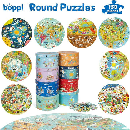 boppi World Map Round Jigsaw Puzzle with 100% Recycled Card 150 Pieces with Animals for Children 5 6 7 8 Years 58cm Diameter
