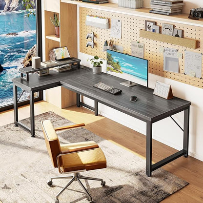PRAISUN 53" L Shaped Computer Desk, Power Outlets, Monitor Stand, Grey | USB-C Ports, Reversible Charging Station, Spacious Desktop & Legroom, 0.94 Inch Thick Desktop, for Gaming, Study & Work