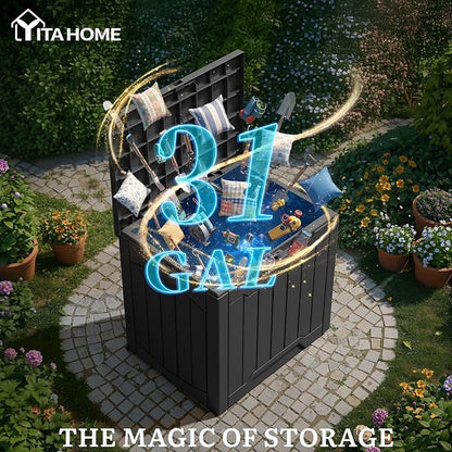 YITAHOME 31 Gallon OutdoorDeck Box | Lockable Resin Storage Box and Waterproof Package Delivery Box for Patio, Garden, Poolside, Cushions, Supplies & Sports Gear