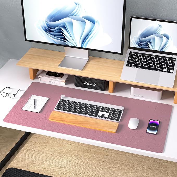 Aothia Leather Desk Pad Protector, Mouse Pad, Office Desk Mat, Non-Slip PU Leather Desk Blotter, Laptop Desk Pad, Waterproof Desk Writing Pad for Office and Home (Dark Pink,36" x 17")