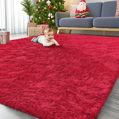 OLANLY 9x12 Machine Washable Large Area Rugs for Living Room, Bedroom, Soft Fluffy Shaggy Bedside Rug, Indoor Floor Carpet for Kids Girls and Boys, Dorms, Nursery, Home Decor Aesthetic, Red