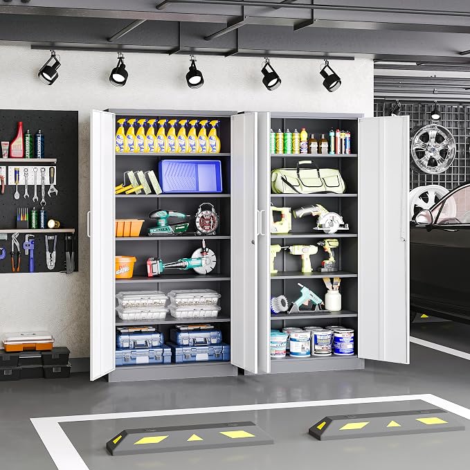 Metal File Cabinet,Locking Storage Cabinet with 2 Doors and 5 Adjustbale Shelves,Steel Tool Cabinet for Garage,Basement,Home Office