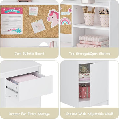 UTEX Wooden Kids Desk and Chair Set with Hutch and Storage for Ages 5-12 | Kids Study Table with Cork Bulletin Board, School Desk, Multi-Zone Storage, Water-based Paint Finish for Study Room