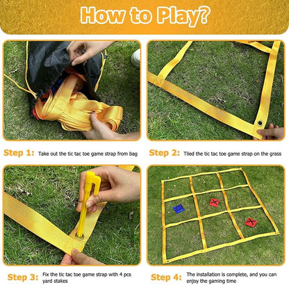 Tic Tac Toe Game - 4ft x 4ft Outdoor Yard Giant Tic Tac Toe for Backyard, Camping, Lawn, Portable No Assembly Outdoor Bean Bag Toss Game for Family and Kids