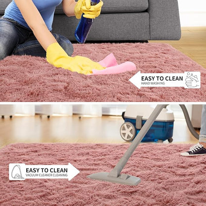 Tepook Blush Pink Area Rugs for Living Room Girls Bedroom, 4x6 Fluffy Shaggy Dusty Pink Rug for Kids Room Playroom, Plush Shag Non-Slip Carpet for Nursery Dorm Classroom, Cute Rose Beige Rug