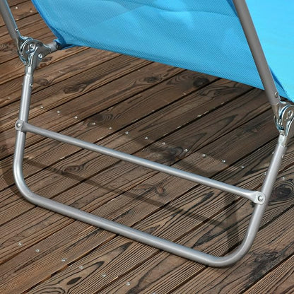 Outsunny 2 Piece Folding Chaise Lounge Chairs, Pool Sun Tanning Chairs with Reclining Back, Breathable Mesh Seat, Headrest for Beach, Yard, Patio, Blue