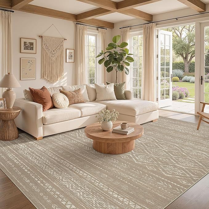 Nakagishi Area Rug Living Room Rugs: 5x7 Large Soft Machine Washable Boho Moroccan FarmNeutral Stain Resistant Indoor Floor Carpet for Bedroom Under Dining Table Home Office Decor-Dark Brown