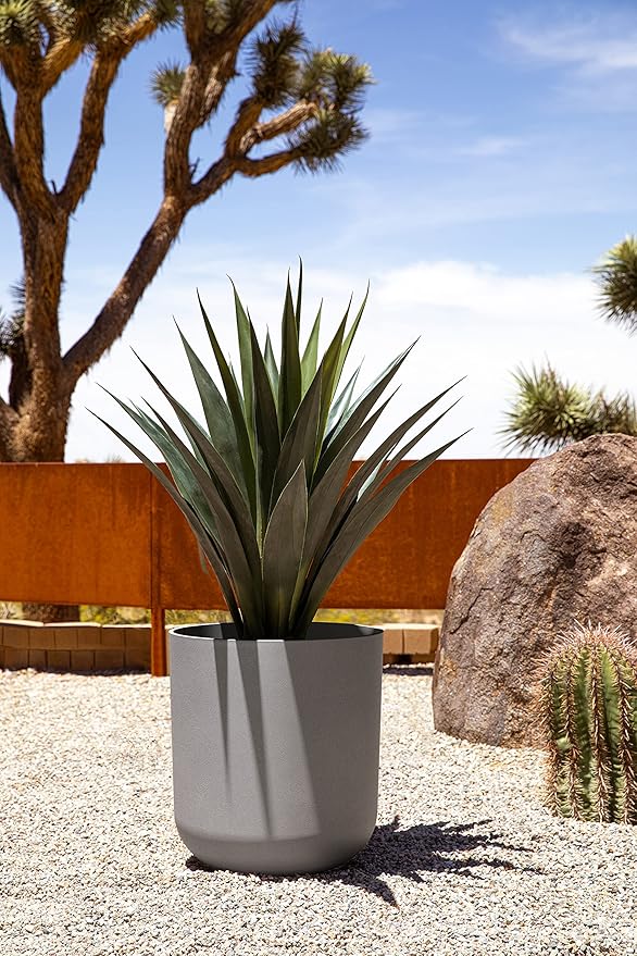 Veradek Mason Series Lima Planter - Round Planter for Indoor or Outdoor Porch/Garden | Made from Plastic-Stone Composite with Drainage Holes | Modern Décor for Succulents, Flowers, Small Plants