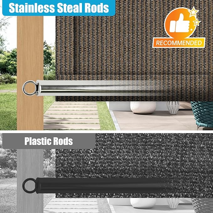 Shade&Beyond 12' W × 15' L Pergola Shade Cover Mocha Pergola Cover Canopy Replacement Shade Cloth for Garden, Patio, Deck, Porch with Grommets and Rods(Make Custom Size)