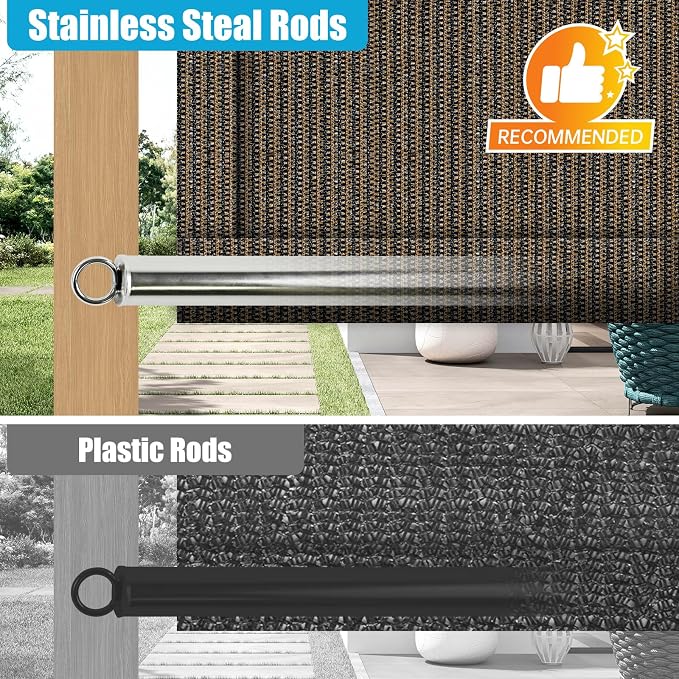 Shade&Beyond 9' W × 29' L Pergola Shade Cover Mocha Pergola Cover Canopy Replacement Shade Cloth for Garden, Patio, Deck, Porch with Grommets and Rods(Make Custom Size)