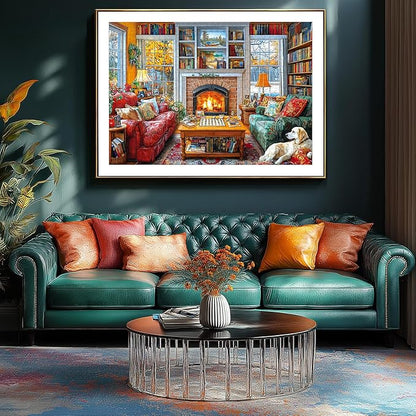 Cozy Reading Room 1000 Piece Jigsaw Puzzle for Adults Winter Library Scene with Fireplace, Books & Dog | Adult Puzzles for Relaxation, Fun Games for Game Night, Unique Mind Puzzles