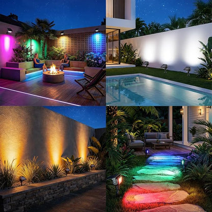 Brizled Solar Spot Light Outdoor Color Changing RGB LED Landscape Spotlight | 360° Rotation; 9 Colors & 11 Modes; IP65 Waterproof; Stake or Wall Mounted for Halloween Christmas Yard Tree Garden Pathway