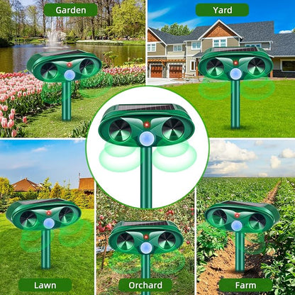 2 Pack Ultrasonic Deer Repellent Devices,Cat Deterrent Outdoor Solar Animal Repeller for Squirrel Racoon Rabbit Fox Skunk,USB Charging Waterproof Motion Sensor Sonic Fortress Pro Deterrent for Garden