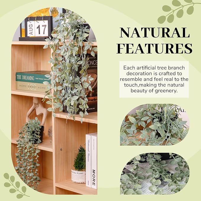 Der Rose 2Pcs Fake Plants Hanging Artificial Decor Faux Potted Eucalyptus and Pea Pod Plants for Boho Bathroom Home Office Desk Wall Shelf Bookcase Accessories Decor Indoor