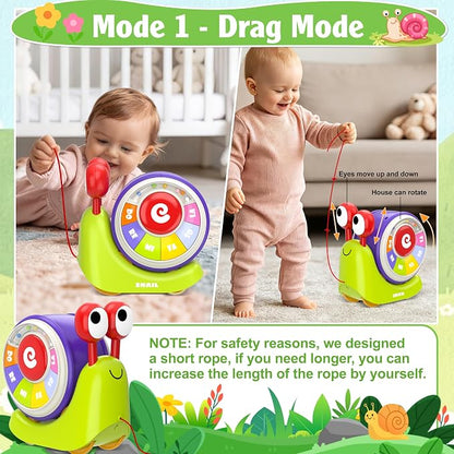 3 in 1 Pull Along Snail Toddler Toys, Baby Piano and Light Up Toddler Drum Set Early Learning Toys Toddler Gifts for Boys Girls, Baby Toys Musical Toys for Toddlers 1-3