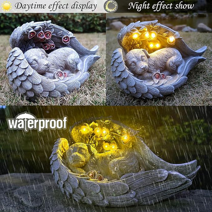 Solar Dog Garden Statues Outdoor Décor- Dog Figurines Solar LED Light Lawn Ornaments - Yard Decorations for Patio, Balcony, Backyard -Unique Birthday House Warming Gifts for Mom