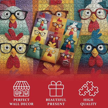 PICKFORU Funny Chicken Puzzles for Adults 1000 Piece, Animal Colorful Rooster Puzzle Patchwork Quilt, Impossible Hard Challenge Jigsaw Puzzle