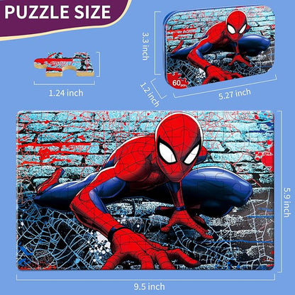 Kids Puzzles Ages 3-8, 60 Pieces Jigsaw Puzzles in Metal Box, Educational Learning Toys for Boys and Girls, Premium Puzzle Games, Kids Puzzle Gift