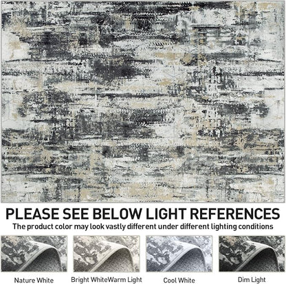6x9 Area Rugs Washable Rug: Large Modern Abstract Living Room Rug Soft Anti-Skid Thin Carpet Indoor Floor Non-Shedding Carpets for Bedroom Dining Room Farmhouse Nursery Home Office Black Grey Gold