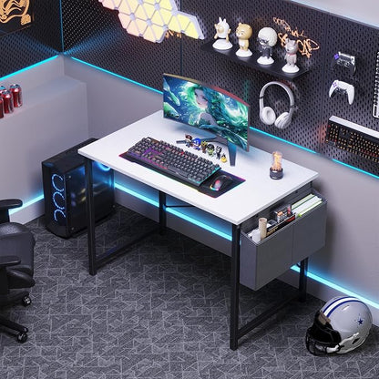 OLIXIS Small Computer Desk, 31 Inch Gaming Desks for Home Office | Writing Study Craft Work Table, Computer Workstation for Bedroom Small Spaces with Storage Bag, White