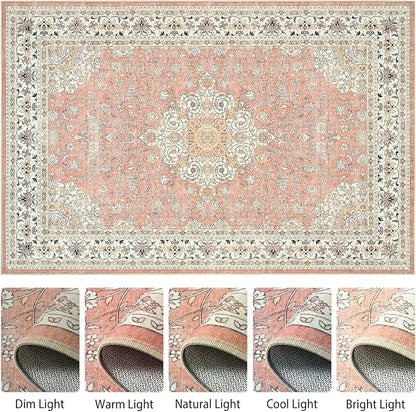 Goideal Washable Rug 3x5, Vintage Area Rugs Non Slip, Indoor Low Pile Carpet with Rubber Backing for Living Room Kitchen Bathroom Entryway Office Bedroom,Dusty Rose