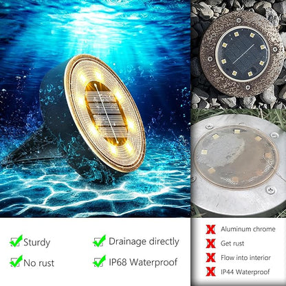 Joomer Solar Ground Lights Outdoor Waterproof, 4 Pack 8 LED, Warm White | Solar Powered Garden Lights Disc Landscape Lighting Outdoor for Patio Pathway Lawn Yard Driveway Walkway outside