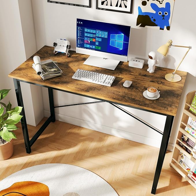OLIXIS 44 Inch Computer Office Desk for Small Spaces, Writing Gaming Work Desk Modern Study Table with Metal Frame Home Bedroom, Rustic Brown | Computer Writing Workstation, Strong Metal Frame, Small Spaces Home Bedroom Dorm, Rustic Brown