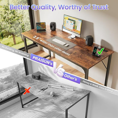 PRAISUN 63 X 24 Inch Computer Desk, Power Outlets, USB-C, Rustic Brown | Office Desk with 4 AC Outlets, USB & USB-C, Sturdy Metal Frame, Spacious Desktop for Work, Writing, Study & Gaming