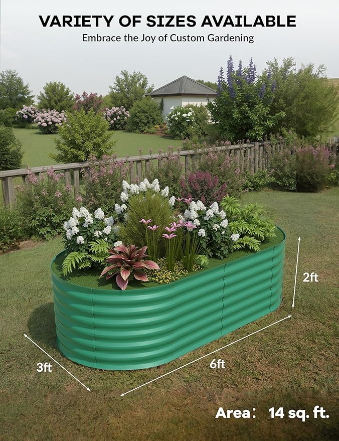 GarveeLife 6x3x2 ft Galvanized Raised Garden Bed - 24“ Tall Metal Planter Box for Vegetables, Flowers, Herbs, Rust-Resistant Outdoor Garden Box, Easy Assembly Raised Beds for Gardening, Green