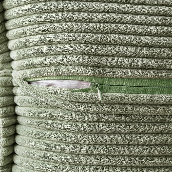 MIULEE Decorative Euro Sham Throw Pillow Covers for Couch Bed Livingroom 24x24 Inch Set of 2 Light Olive Green Boho Accent Throw Pllows Broadside Striped Patchwork Soft Corduroy Summer Pillowcases