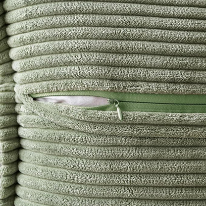 MIULEE Decorative Euro Sham Throw Pillow Covers for Couch Bed Livingroom 24x24 Inch Set of 2 Light Olive Green Boho Accent Throw Pllows Broadside Striped Patchwork Soft Corduroy Summer Pillowcases